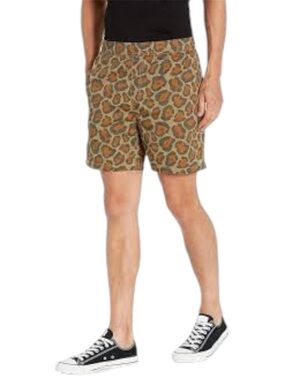 BRIXTON Steady Drawstring Animal Print Shorts Beige/Brown Mens Size Small